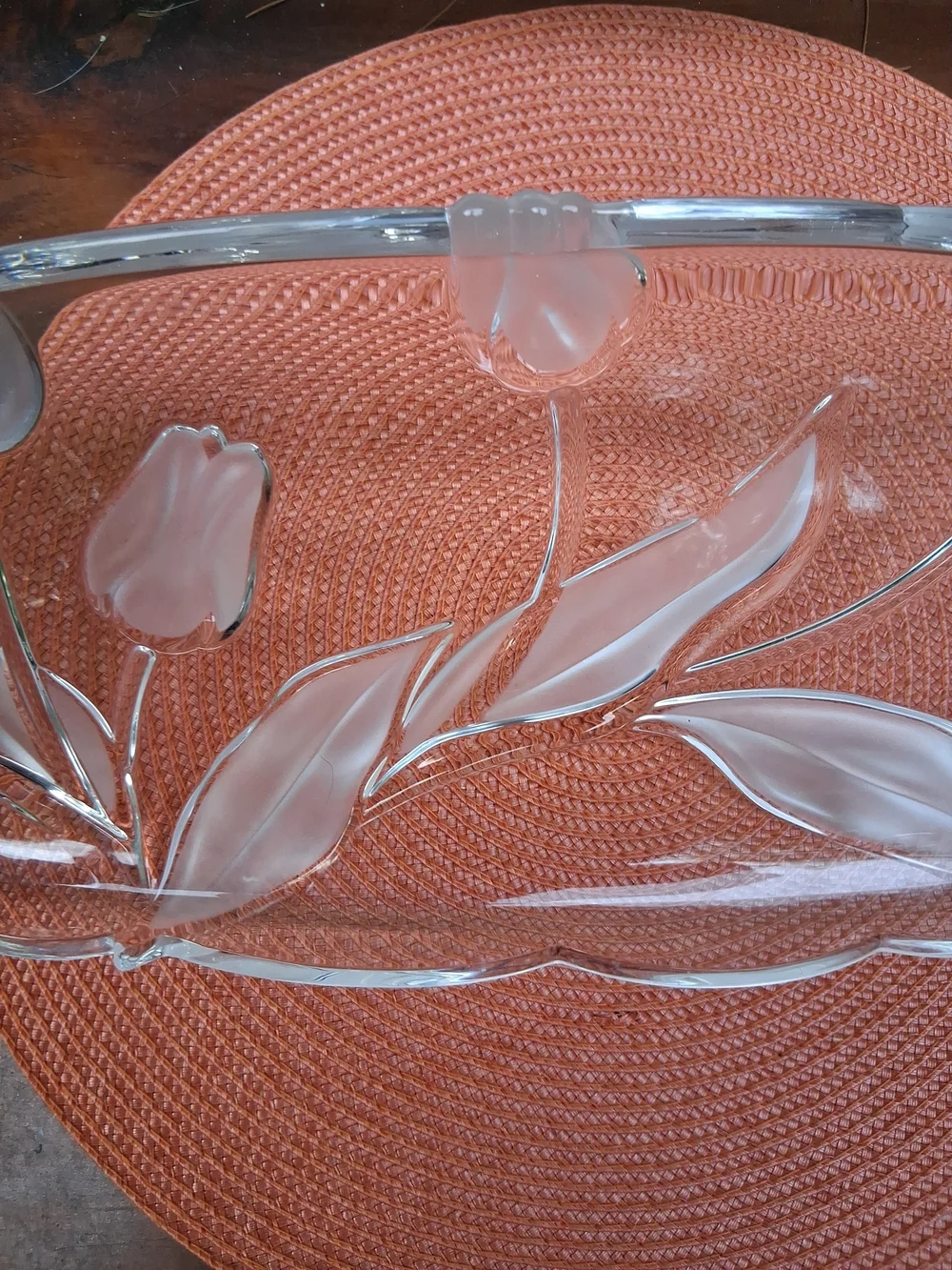 Mikasa Vintage Tivoli Serving Platter Etched In Clear Tulips         15 X 7